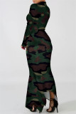 Leopard Print Fashion Casual Print Asymmetrical Turtleneck Long Sleeve Dresses