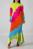 Leopardtryck Mode Casual Print Asymmetrisk Turtleneck långärmade klänningar