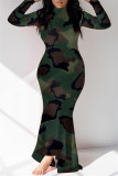 Leopard Print Fashion Casual Print Asymmetrical Turtleneck Long Sleeve Dresses