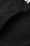 Roupas esportivas pretas para adultos com estampa de letra O pescoço duas peças