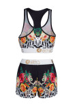 Multicolor Casual Sportswear Print Vests U Neck Sleeveless Two Pieces