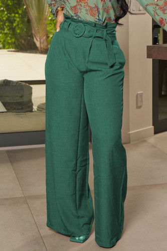 Bläckgrön Casual Elegant solid delad skarv med bälte rakt brett ben enfärgat bottnar