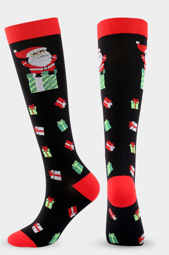 Chapéus de Papai Noel de Papai Noel pretos da moda impressos meias juntas divididas