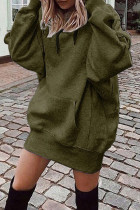 Robes à manches longues à col à capuche et à la mode décontractées à la mode vert armée