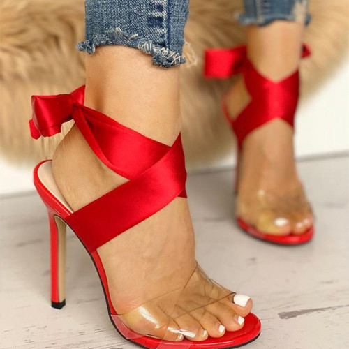Sandálias de salto alto estilo vermelho moda casual curativo patchwork vazado