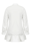 White Casual Solid Flounce Turndown Collar Shirt Dress Dresses