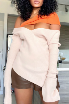 Beige Sexy Solid Hollowed Out Off the Shoulder Tops
