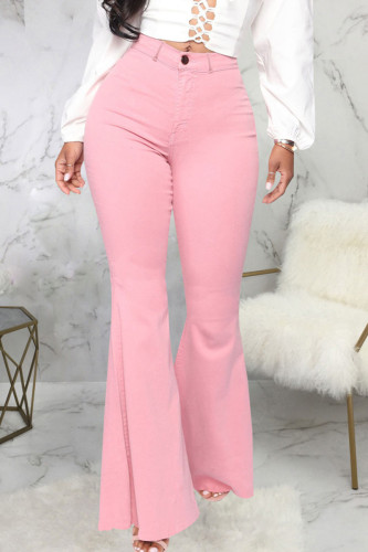 Jeans in denim a vita alta tinta unita rosa Fashion Street