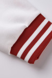Pantalon de cardigan à patchwork décontracté à la mode rouge O Neck Plus Size Two Pieces