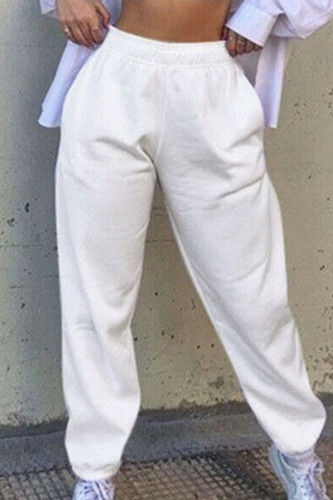Calças retas de cintura alta de cor sólida branca casual juntas divididas