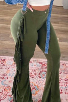 Army Green Fashion Casual Solid Tassel Split Joint Skinny Mid Waist Speaker Trousers
