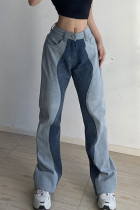 Blå Casual Street Solid Split Led Denim Jeans med hög midja