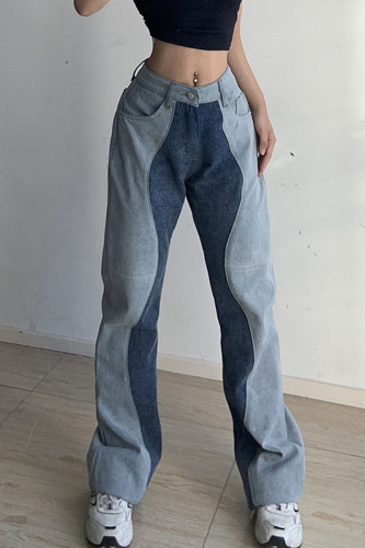 Jeans jeans azul casual street sólido split joint cintura alta