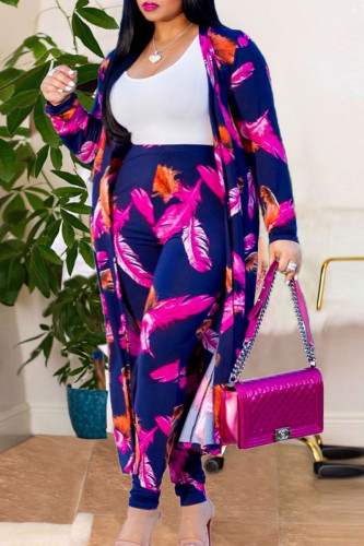 Lila Mode Casual Street Vacation Print Printing cardigan Plus Size Two Pieces
