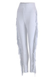 Pantalon crayon taille haute régulier à glands solides décontractés à la mode blanc