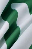Blanc Vert Fashion Striped Print Split Joint Buckle Turndown Collar Shirt Dress Robes
