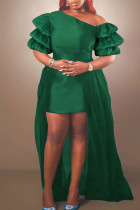 Grön Elegant Solid Split Led Snedkrage Aftonklänning Klänningar