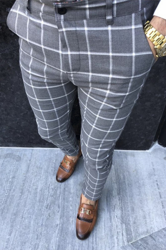 Pantalon de travail à la mode gris foncé à carreaux taille mi-haute imprimé complet