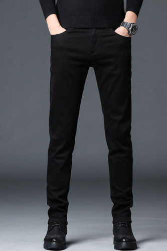 Calças retas de cintura média retas retas de cor sólida preta casual com juntas divididas