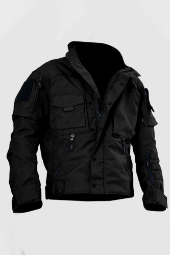 Black Casual Sportswear Solid Patchwork Pocket Zipper Zipper Collar Outerwear