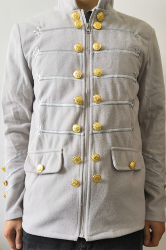 Light Gray Casual Patchwork Buttons Mandarin Collar Outerwear