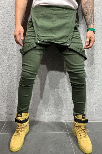 Calças de baixo cintura média moda casual verde exército patchwork sólido reta