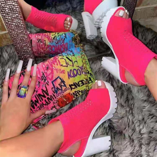 Sapatos rosa moda casual vazado patchwork cor sólida boca de peixe sapatos