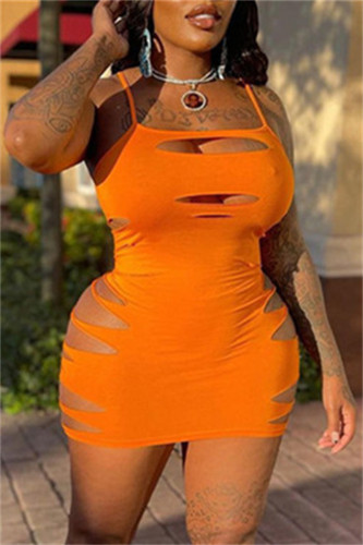 Orange Mode Sexig Plus Size Solid Ripped Spaghetti Strap Ärmlös klänning