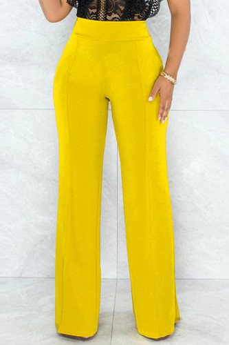 Pantaloni a vita alta regolari basic casual alla moda gialli
