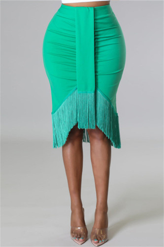 Grönt Mode Casual Solid Tofs Split Led Vanlig kjol med hög midja