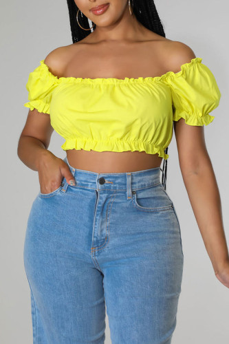Yellow Casual Solid Split Joint Off the Shoulder T-Shirts