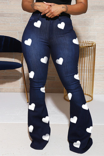 Jeans jeans azul escuro moda casual estampa básica cintura alta regular