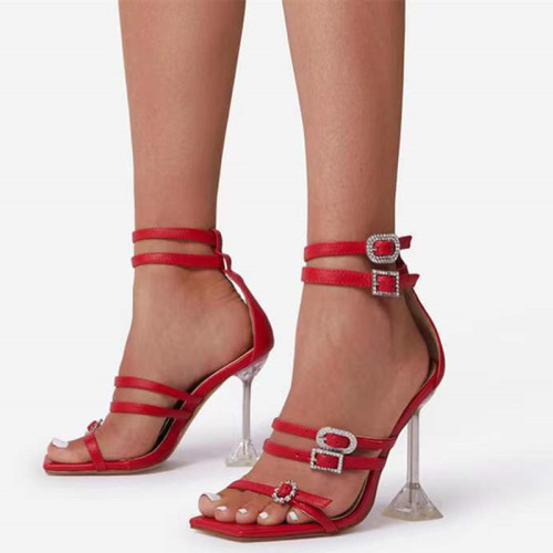 Sapato vermelho fashion patchwork cor sólida com porta redonda