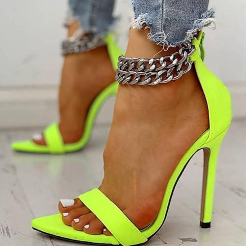 Correntes de retalhos casuais de moda verde fluorescente pontiagudas sapatos de porta