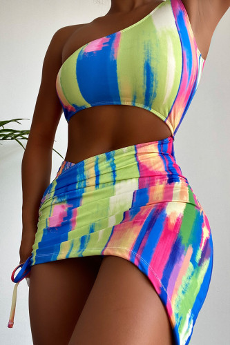 Conjunto de saia de praia colorida moda sexy estampa sem costas