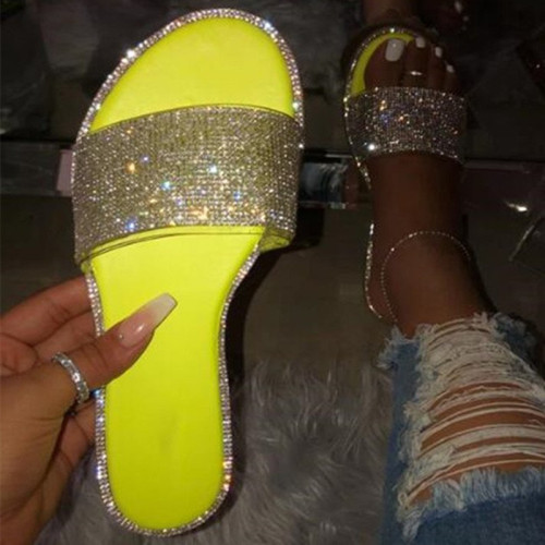 Yellow Fashion Casual Split Joint Rhinestone Round Comfortable Shoes