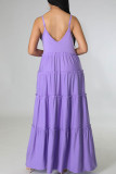 Purple Casual Solid Split Joint Spaghetti Strap Sling Dress Dresses