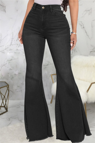 Jeans in denim con taglio stivaletto a vita alta casual con patchwork solido nero alla moda