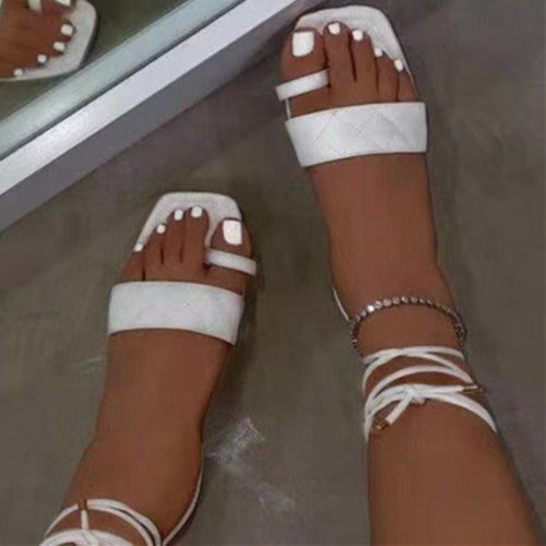 White Fashion Casual Bandage Patchwork Solid Color Square Shoes
