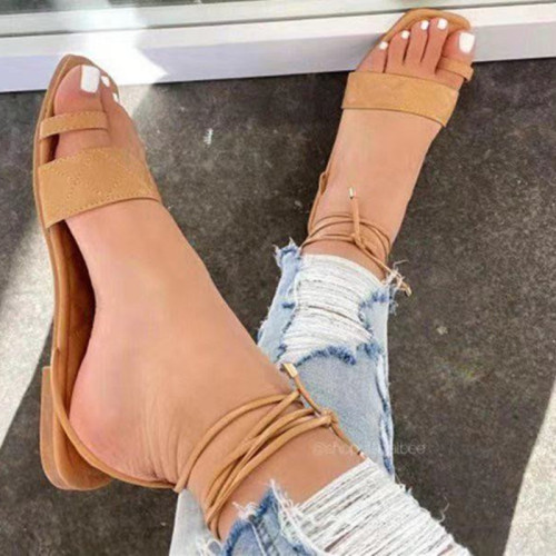 Apricot Fashion Casual Bandage Patchwork Solid Color Square Shoes