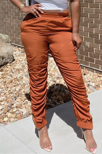 Orange Mode Casual Solid Vik Vanliga byxor med hög midja