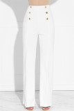 Pantalon taille haute régulier en patchwork uni à la mode blanc