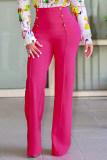 Pantalon taille haute régulier en patchwork uni à la mode décontracté rose rouge
