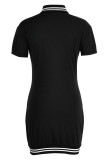 Black Casual Solid Embroidered Split Joint Buckle Straight Dresses