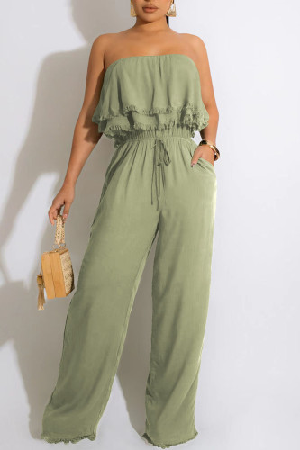 Ljusgrön Casual Solid Patchwork Strapless Straight Jumpsuits