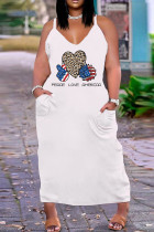 Vestido branco fashion casual plus size com estampa básica decote em V