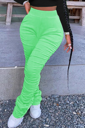 Grönt mode Casual Solid Vik Vanliga byxor med hög midja