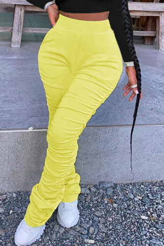 Pantaloni a vita alta regolari con piega solida casual gialla alla moda