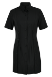 Robes de robe de chemise à col rabattu à joint fendu uni décontracté noir