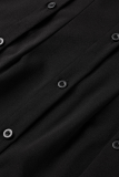 Vestidos de camisa social pretos casuais lisos rachados com gola virada para baixo